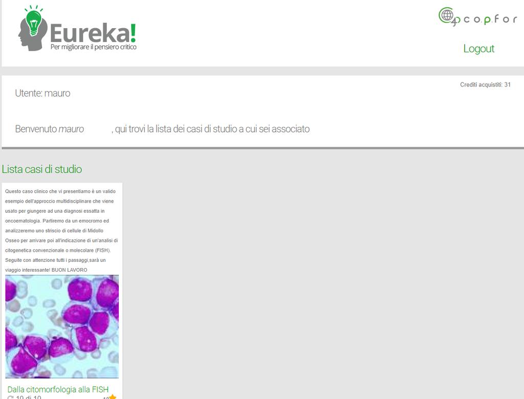 EUREKA!: questo è il nuovo modulo della piattaforma COPFOR. E' un software realizzato per simulare casi di studio (o casi clinici).