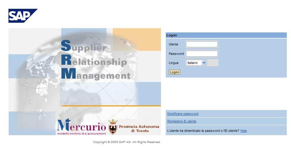 Accesso al MEPAT Accesso al sistema - Logon L accesso al sistema telematico può essere fatto direttamente dal sito internet http://www.mercurio.provincia.tn.