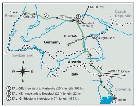 Germania da dove si snoda in due direzioni terminando ad ovest nei pressi di Karlsruhe e ad est con l impianto di Neustadt.