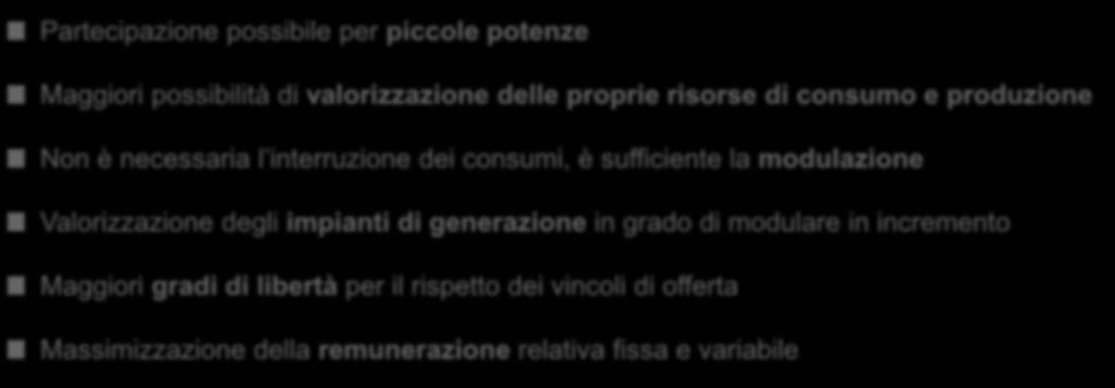 I vantaggi dell aggregazione all interno delle UVAM Partecipazione possibile per piccole potenze Maggiori possibilità di