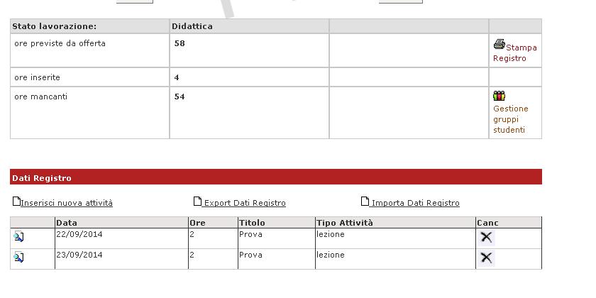 avviene per tutte le righe delle lezioni contenute nel file excel per cui si deve prestare