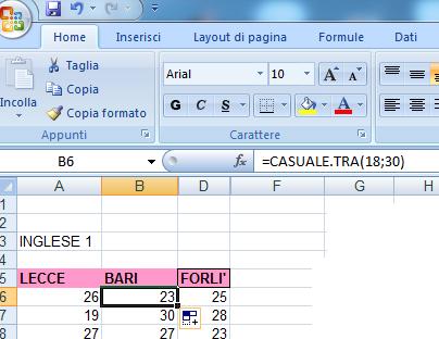 Svolgimento di un esercizio-tipo Simulare i voti di Inglese I su 3 sedi universitarie: Lecce, Bari, Forlì considerando campioni di differente cardinalità.