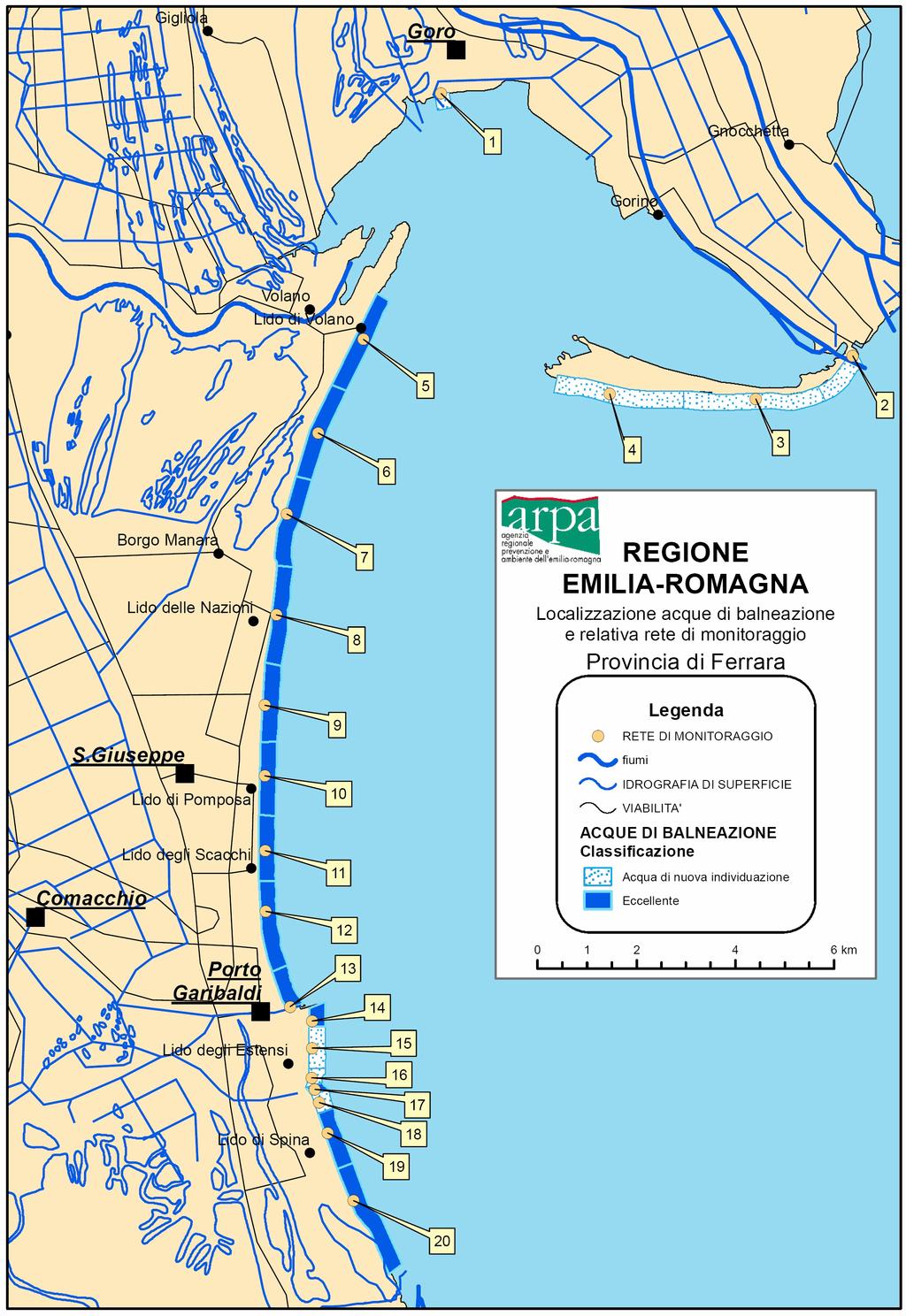 Mappa delle acque di balneazione e dei punti di campionamento PROVINCIA DI FERRARA Referente Arpa Ferrara: Roberto Vecchietti