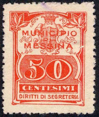 Messina 1915/< Carta bianca, liscia. Stampa mm. 22x27.