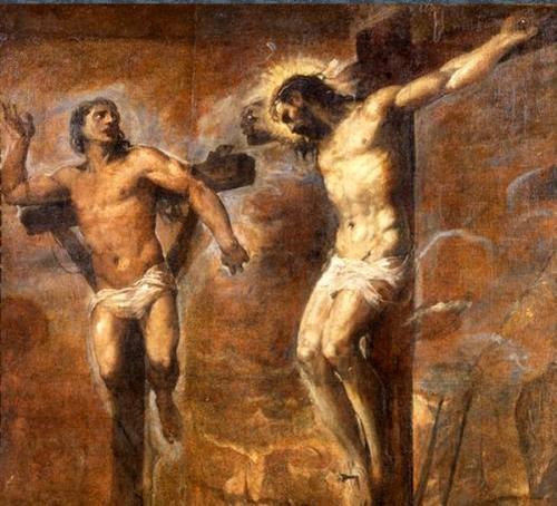 Cristo e il buon ladrone, olio su tela