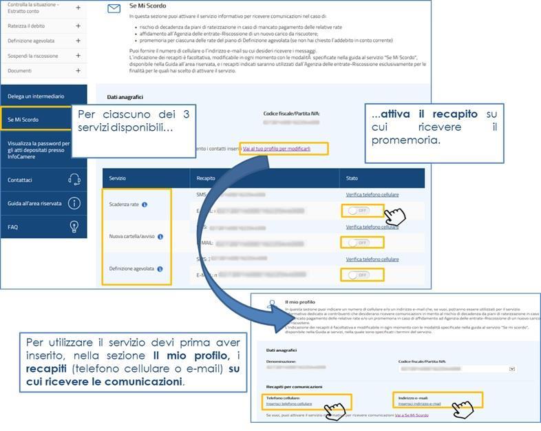 Se Mi Scordo Per utilizzare il servizio devi prima aver inserito, nella sezione Il mio profilo, i recapiti (telefono cellulare o