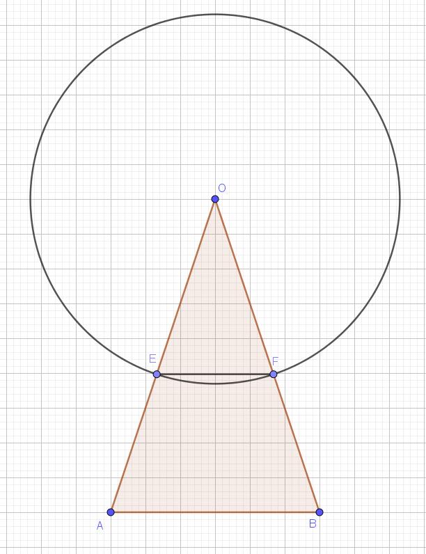 5e Un triangolo isoscele OAB ha il vertice O nel centro di una circonferenza e i lati OA e OB intersecano tale circonferenza rispettivamente nei punti E ed F.