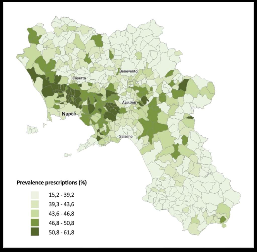 elevato, pari a 61,9%. In generale, tassi di prevalenza più bassi sono stati osservati nei comuni appartenenti all area nord-occidentale e meridionale della Campania (Benevento e Salerno).