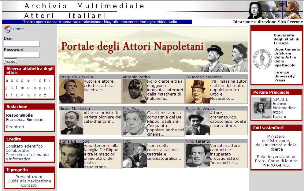 1. Percorsi proposti dall home page GUIDA ALLA NAVIGAZIONE La parte centrale della home page (fig. 1) mostra box con il ritratto di alcuni attori corredato da una breve descrizione.