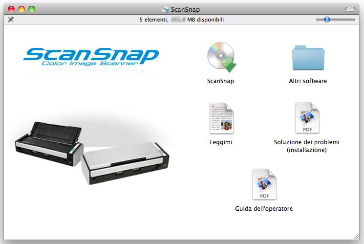 Installazione su Mac OS Software È possibile installare il seguente software: ScanSnap Manager (driver dello scanner) ABBYY FineReader for ScanSnap (applicazione OCR) Cardiris for ScanSnap