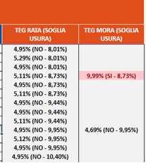 INSERIMENTO DATI: PAGAMENTI Per ogni rata pagata si avrà il confronto tra il teg della rata e la soglia usura.