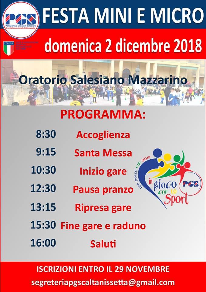 Domenica 2 Dicembre presso l oratorio salesiano di Mazzarino in corso Vittorio Emanuele n. 51, si terrà il concentramento festa Micro e Mini.