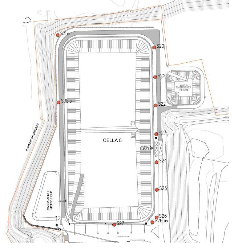 Si riporta di seguito in Figura 8 la planimetria della discarica con l ubicazione dei pozzi.