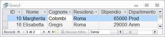 Interrogazioni su una sola tabella (1) Algebra relazionale: proiezioni e selezioni ID, Cognome e Nome dei dipendenti torinesi della produzione SELECT ID, Cognome, Nome FROM Impiegati WHERE