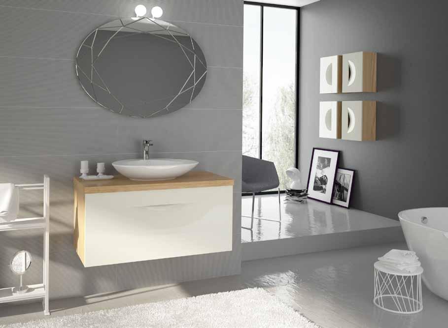 Comp. Reverse R 07 Rovere (cassa) - Sabbia lucido (frontale) Base lavabo 1 cassettone L.