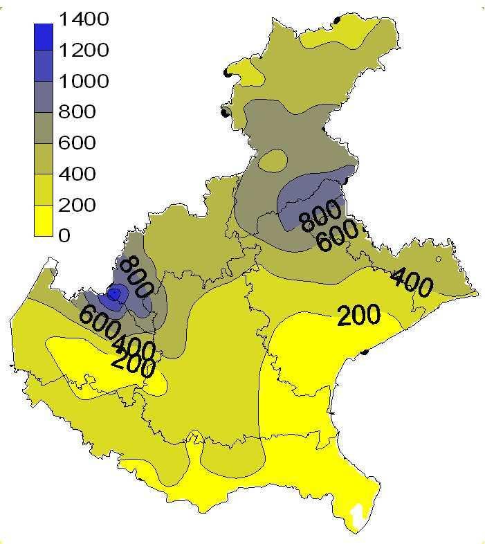 Precipitazioni del periodo OTTOBRE 28 LUGLIO 29 Precipitazioni cumulate nel periodo Ottobre 28 Giugno 29 (mm) Differenza