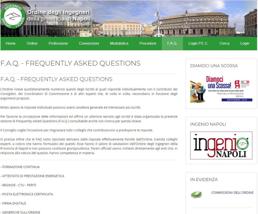 (Frequently Asked Questions) specifica per il BIM all interno del portale istituzionale dell Ordine degli Ingegneri della Provincia