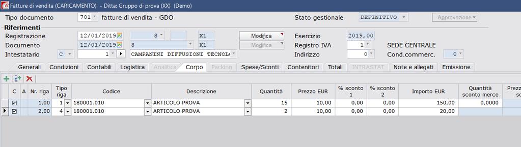 1 - OMAGGI RILEVANTI IVA Classe Omaggio 1 - Prodotto oggetto di