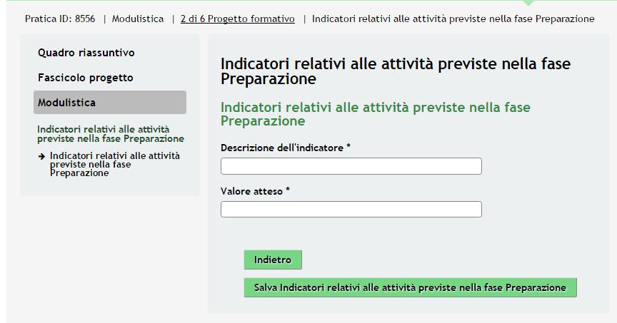 Compilare le informazioni in merito agli Indicatori riportati cliccando sull icona dettaglio dell Indicatore.