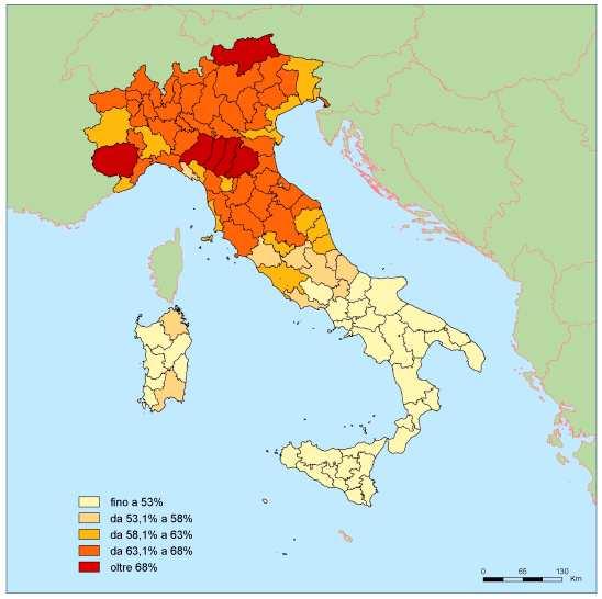 L occupazione nello scenario italiano Tasso di occupazione totale per provincia (valori percentuali) COMUNE DI BOLOGNA - Dipartimento Programmazione - Settore Statistica (elaborazione su dati Istat)