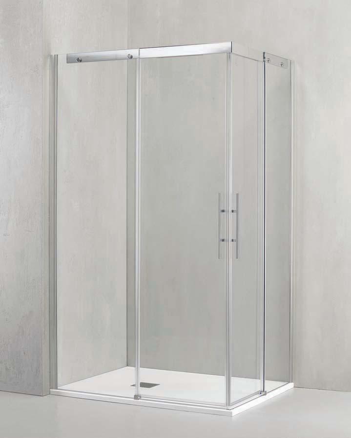 Shower enclosure with sliding door for corner installation 58 Pluma Evo Parete doccia con porta scorrevole.