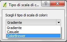Si apre la finestra Tipo di scala di col.. selezionare ColorBrewer. 4.