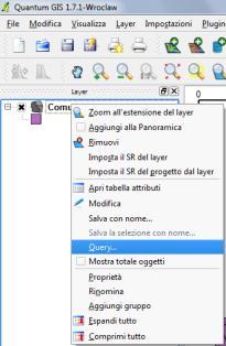 A Selezione per attributi (Selection by attribute) singola Analisi e visualizzazione dei dati vettoriali Selezione dal menu contestuale del file Differenze con il metodo di