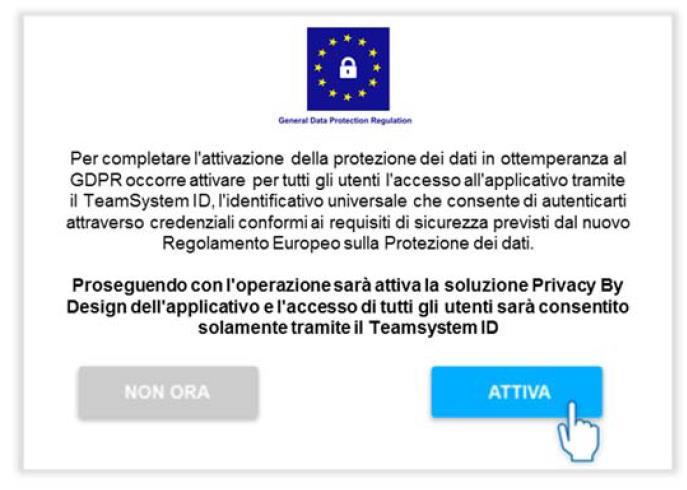 Kit Adeguamento GDPR Attivazione Finale L ultimo passaggio necessario per attivare il Kit Adeguamento GDPR (Privacy by Design e by Default) consiste nell attivare in capo a tutti gli utenti, l