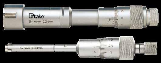 Micrometri Micrometers Micrometro per interni a tre punte / Three points inside micrometer Micrometro per interni a tre punte. Fornito con anelli e prolunga. Tamburo graduato con frizione sensitiva.