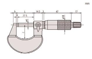 di misura 25 fino a 50 ), Certificato di ispezione, chiave di regolazione Micrometri per esterni Serie 102 Micrometri isolati termicamente, con arco affusolato vicino all'incudine per misure in spazi