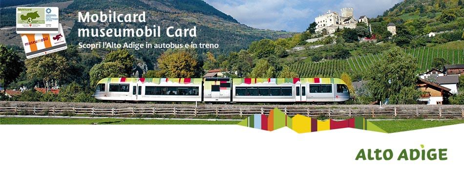 Alto Adige Mobilcard / Museummobilcard Con la Mobilcard è possibile utilizzare illimitatamente tutti i mezzi pubblici del Trasporto Integrato Alto Adige: i treni regionali in Alto Adige: dal Brennero
