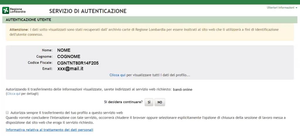 Tessera sanitaria (CNS) 7/8 Il sistema riporta in automatico tutti i dati acquisiti dalla tessera e