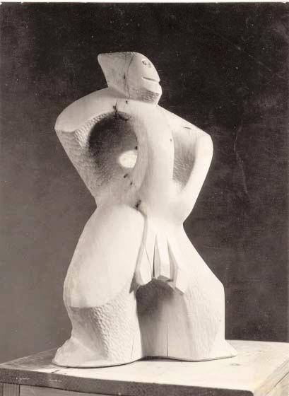 1947 SCULTURA Pagliaccio s 6 Legno di pioppo intagliato a tutto tondo 50x8x8 Mostra Dania Del Zozzo Peschi Tomassetti Tulli, Brigata Amici dell'arte, Ascoli Piceno, 2330 aprile 1950 (replicata al