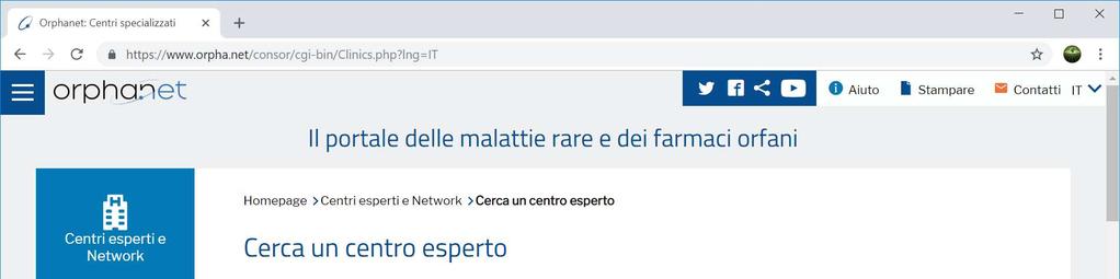 Ricerca del Centro specialistico ligure per singola Malattia Rara https://www.orpha.net/consor/cgi-bin/clinics.php?