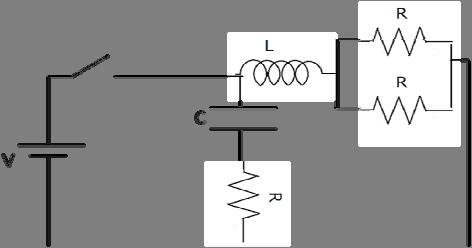 2) Nel circuito in figura V = 20 V; R = 40 Ω, C ed L sono rispettivamente una capacità ed un induttanza incognite. La capacità è inizialmente scarica.