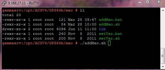 3.2 Installazione su piattaforma Linux x86 x64 Portarsi all interno della cartella mao. Cambiare i permessi degli script con il comando: chmod +x addmao.sh setvar.sh Editare il file setvar.