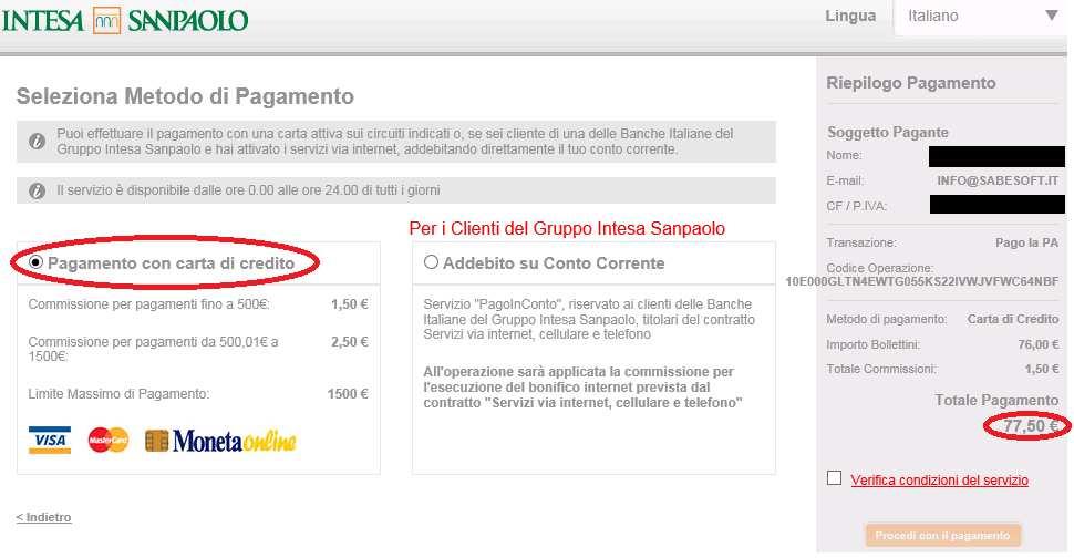 8) Nella pagina successiva si può poi scegliere come effettuare il pagamento.