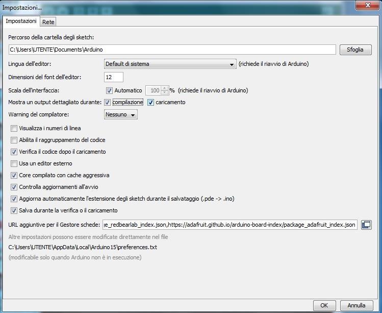 Preparare Arduino IDE 3/6 1. Selezionare Show Verbose output during upload (Mostra output dettagliato caricamento) 2.