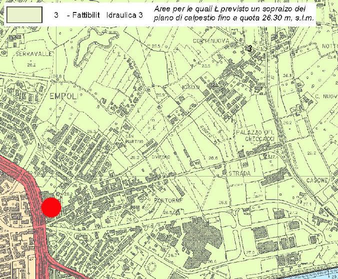 Estratto dalla Carta della fattibilità del territorio per aree omogenee sotto il profilo idraulico (estrapolata dallo Studio di rischio idraulico