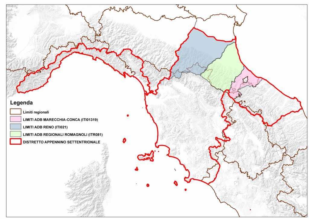 quelli dei bacini idrografici Romagnoli e del Marecchia-Conca, al Distretto Idrografico del Fiume Po. Tale nuova attribuzione è vigente dal 2 febbraio 2016.