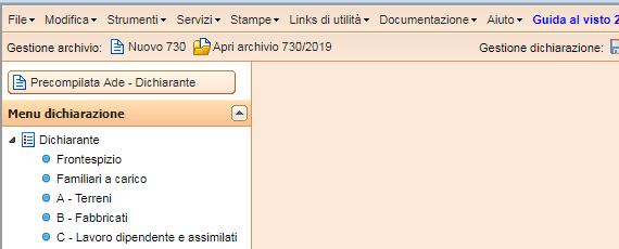 Una volta entrati nel programma e aver aperto l anagrafica del contribuente presente nella cartella Apri archivio 730/2019, apparirà il bottone PRECOMPILATA ADE DICHIARANTE.