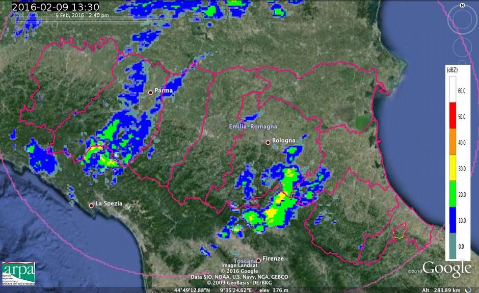 2. Analisi dell evoluzione alla mesoscala sull Emilia-Romagna Alle 12:00 UTC del 9 febbraio le prime precipitazioni cominciano ad