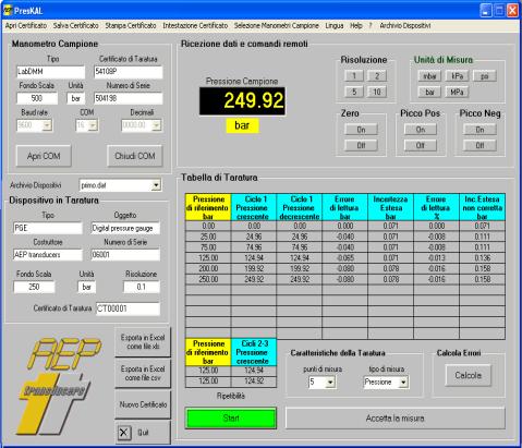 tempo, archiviazione dati, trasferimento delle misure su Microsoft Excel ecc PresKAL Software dedicato alla taratura e