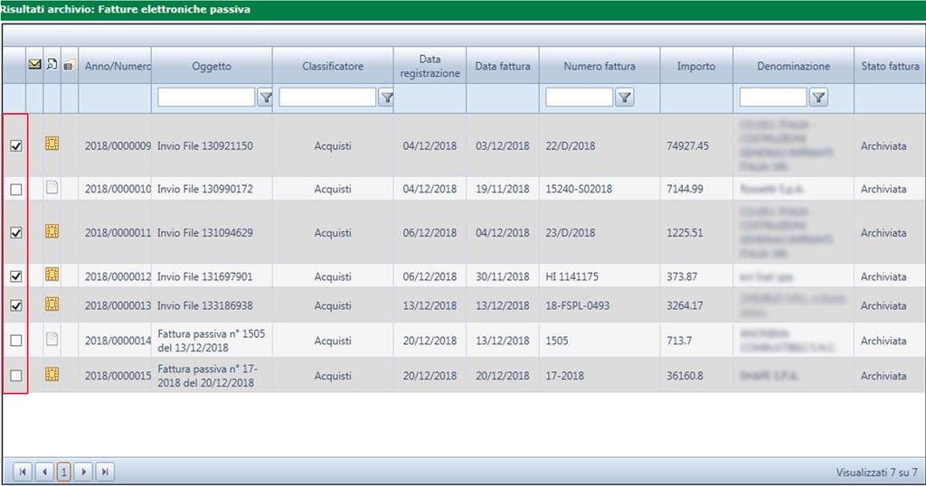 DocSuite Modulo Fatturazione Elettronica, pagina 16 di 18 Il sistema consente anche la selezione multipla dei risultati di ricerca, in modo che l operatore possa raccogliere più documenti nella