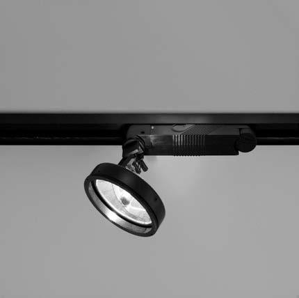 lighting system for interiors IP20 made up of a spotlight adjustable on three axis, fitted on 230V or 12V track.