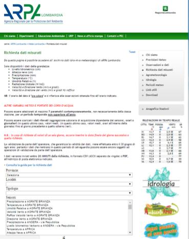 ARPA Lombardia: richiesta dati misurati Indirizzo internet: www2.arpaombardia.it/siti/arpaombar dia/meteo/richiesta-datimisurati/pagine/richiestadatimisurati.