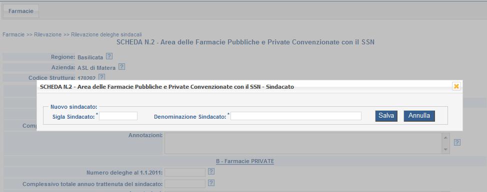 Qualora la ricerca non portasse ad alcun risultato, premere il tasto Nuovo per immettere un nuovo sindacato nel sistema.