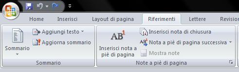 Note a piè di pagina Servono ad accompagnare alcune parti del documento con commenti, riferimenti bibliografici, approfondimenti, etc.