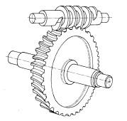 TIPOLOGIE DI RUOTE Ruota / vite Il meccanismo ruota/vite senza fine è utilizzato per la trasmissione tra assi sghembi ortogonali quando occorra una forte riduzione di velocità dell albero condotto.