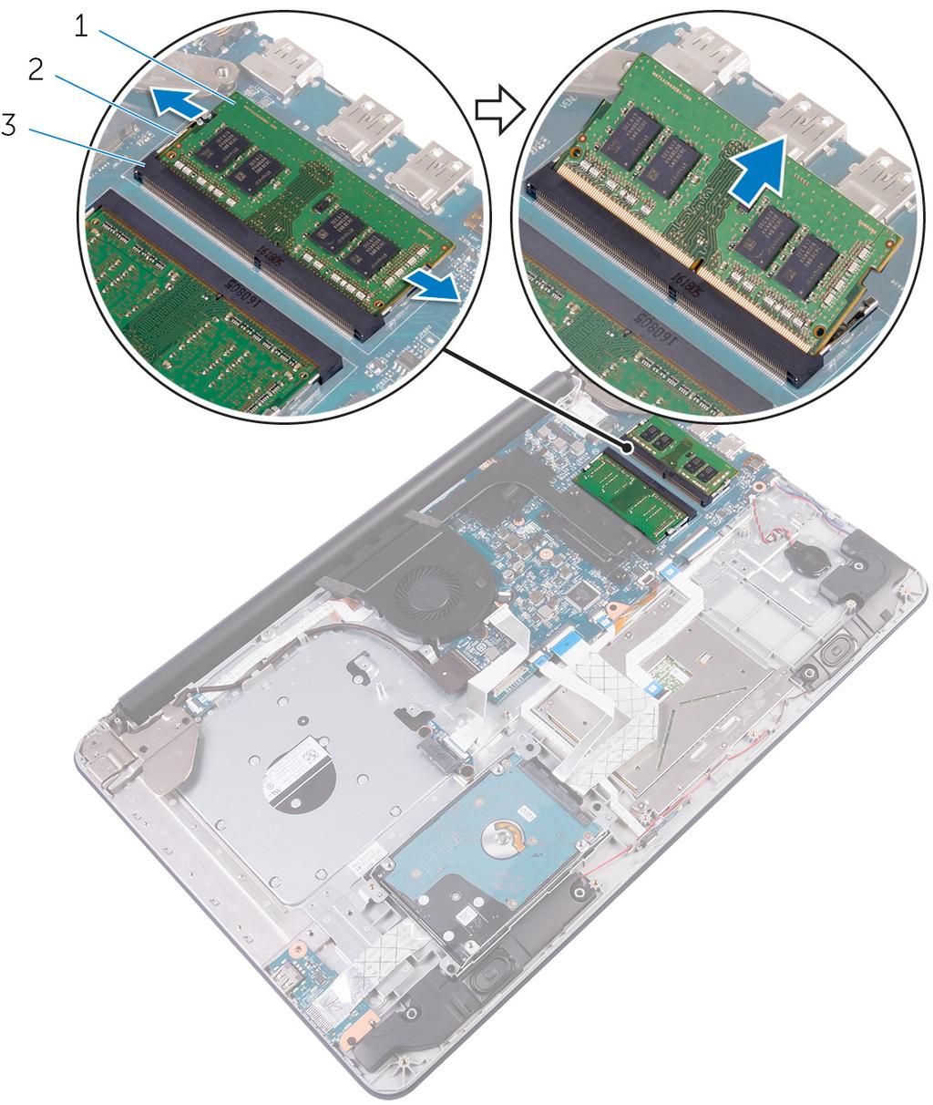 2 Far scorrere e rimuovere il modulo di memoria dal relativo slot.